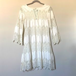 Long sleeve, white lace dress. Sugar + Lips. Size M (medium).